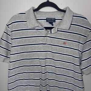 Vintage Polo Jeans Co Shirt Mens XL Embroidered Flag Gray Striped Knit Polo